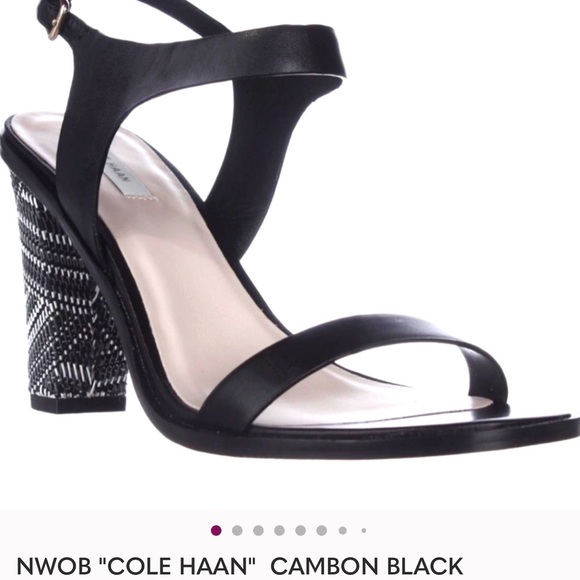 Cole Haan Shoes - Cole Haan Black Strappy Heels with Patterned Block Heel